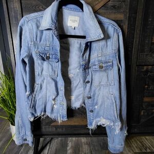 Hidden Jeans Los Angeles Light Blue Unhemed Distressed Denim Jacket Size S